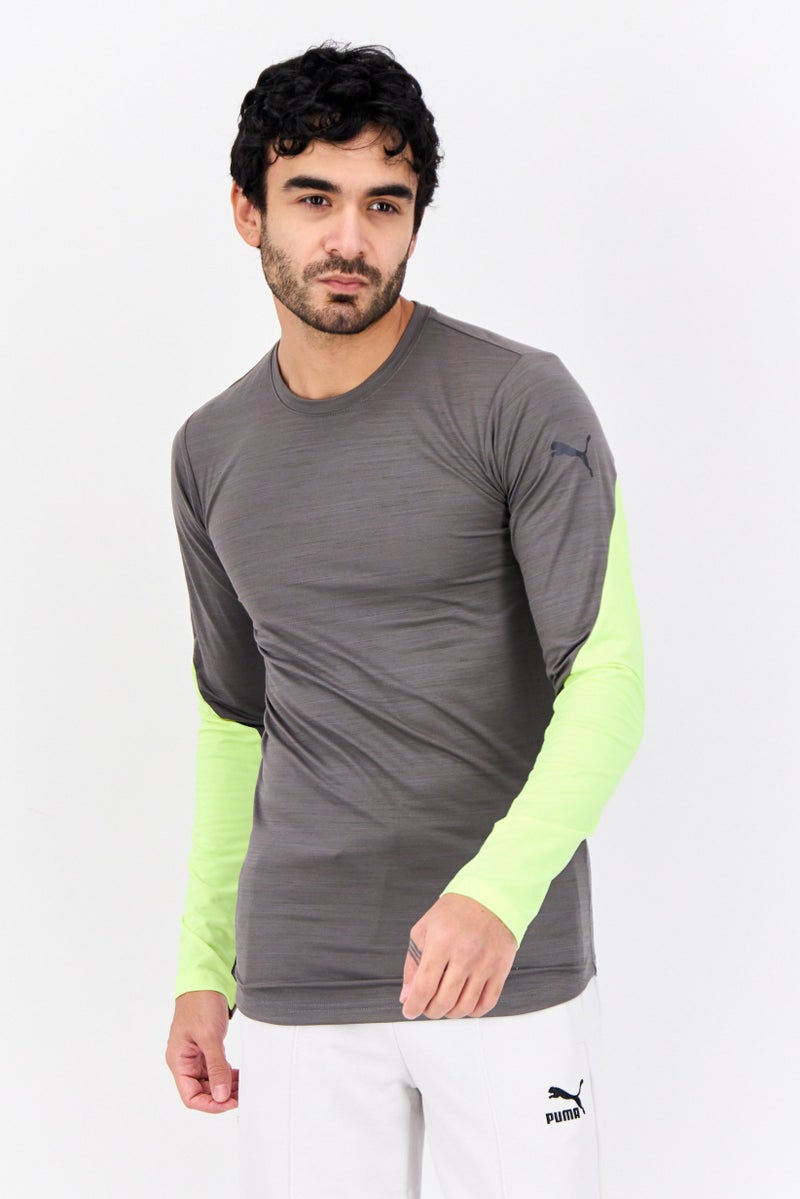 PUMA Men Sportswear Fit Long Sleeve Training T-Shirt, Grey/Lime Green - Image 1