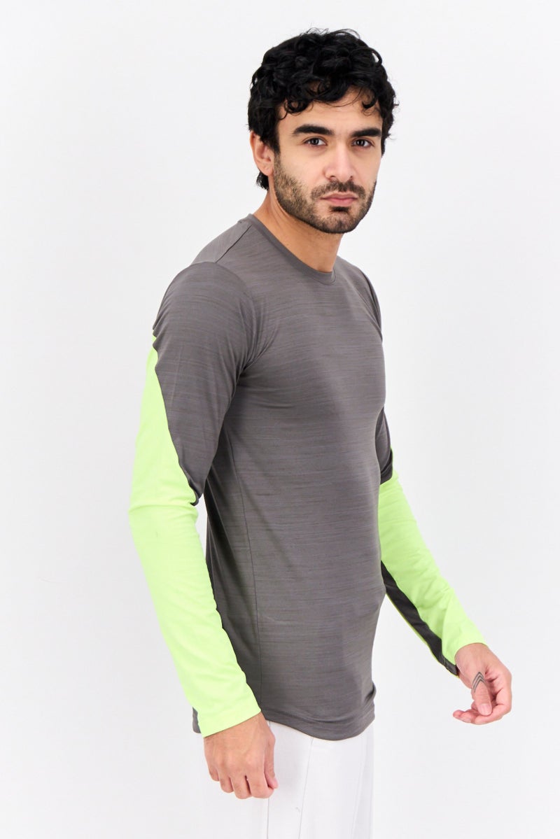 PUMA Men Sportswear Fit Long Sleeve Training T-Shirt, Grey/Lime Green - Image 3