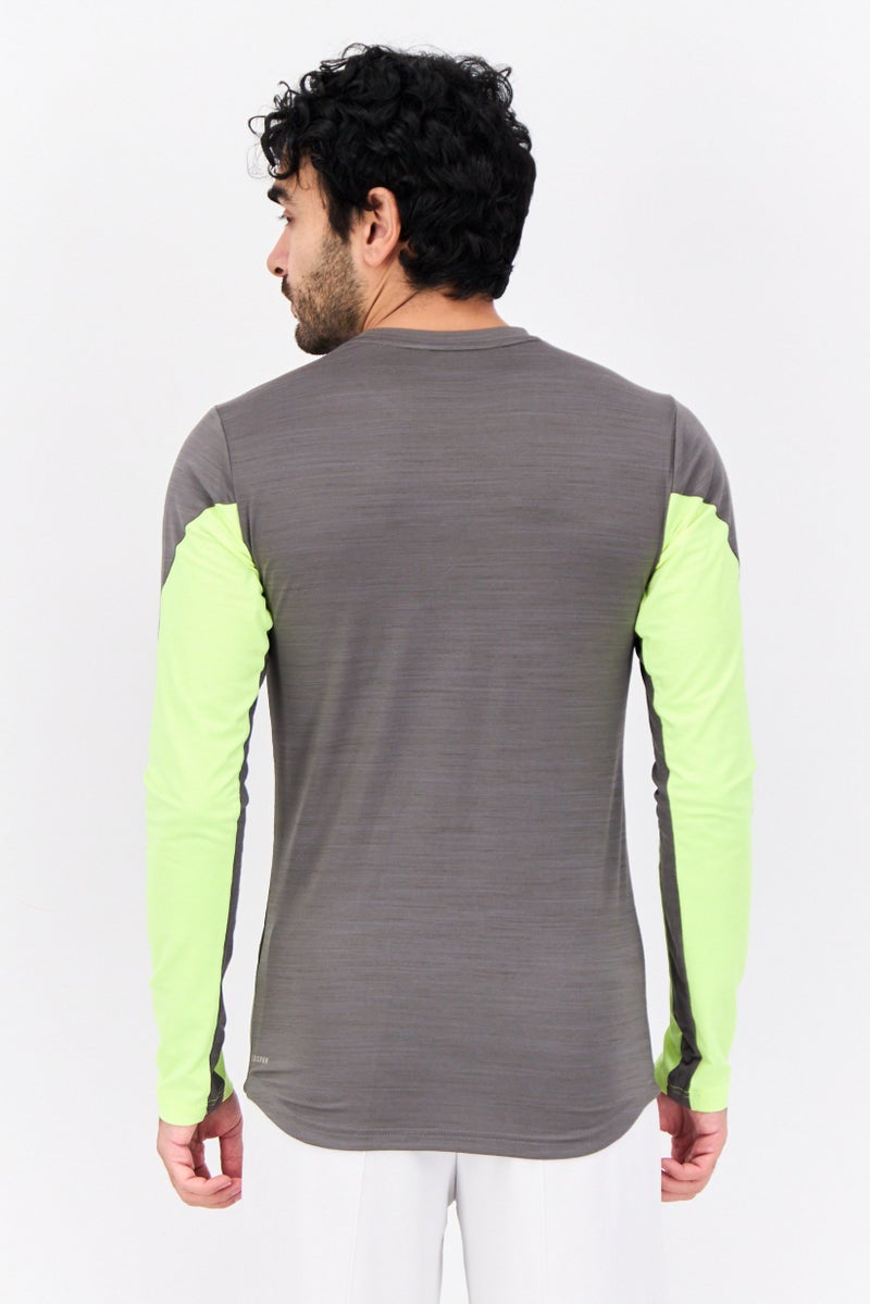 PUMA Men Sportswear Fit Long Sleeve Training T-Shirt, Grey/Lime Green - Image 4
