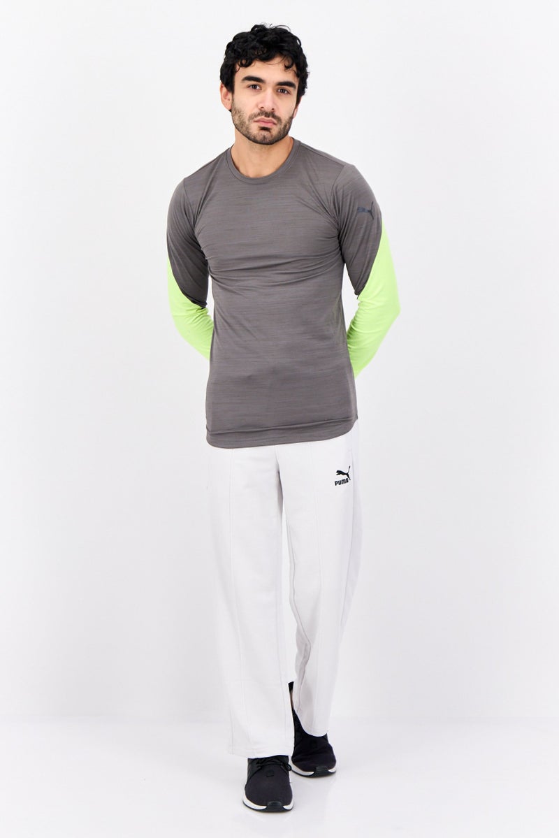 PUMA Men Sportswear Fit Long Sleeve Training T-Shirt, Grey/Lime Green - Image 2