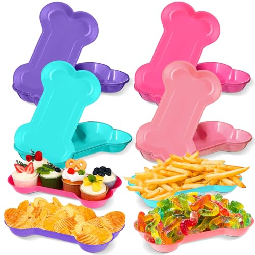 Nitial 60 Pcs Dog Bone Shaped Serving Trays, Plastic Dog Birthday Decorations Colorful Pet Patrol Plates Food Bowls Disposable Tableware Party Supplies(Sweet Color) - Image 1