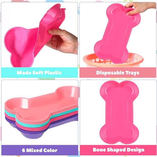 Nitial 60 Pcs Dog Bone Shaped Serving Trays, Plastic Dog Birthday Decorations Colorful Pet Patrol Plates Food Bowls Disposable Tableware Party Supplies(Sweet Color) - Image 4