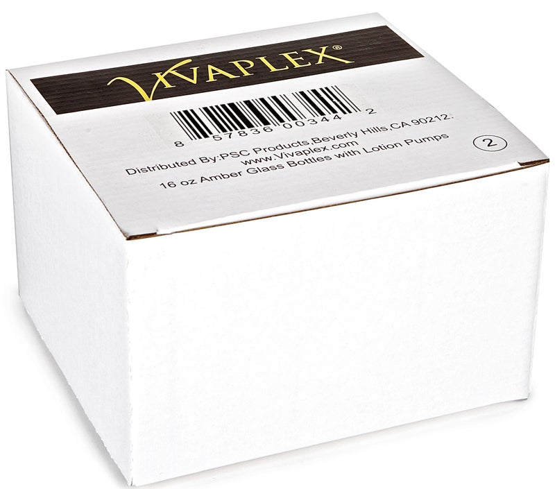 Vivaplex, 2, Large, 16 oz, Empty, Amber Glass Bottles with Black Lotion Pumps - Image 2