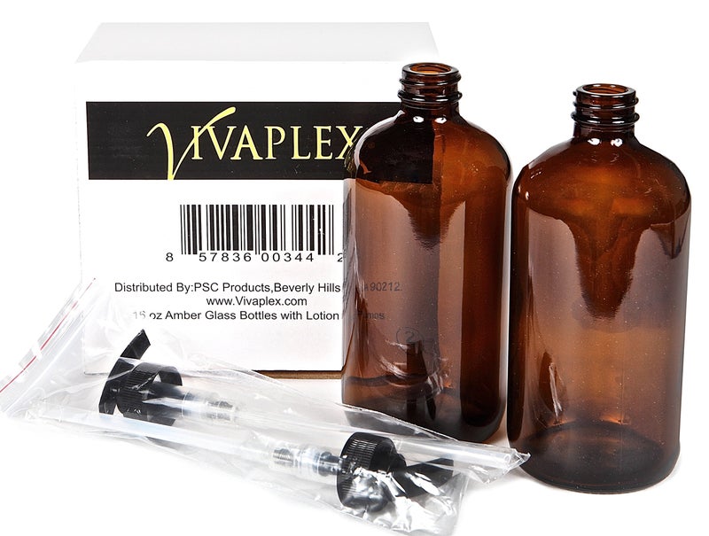 Vivaplex, 2, Large, 16 oz, Empty, Amber Glass Bottles with Black Lotion Pumps - Image 3