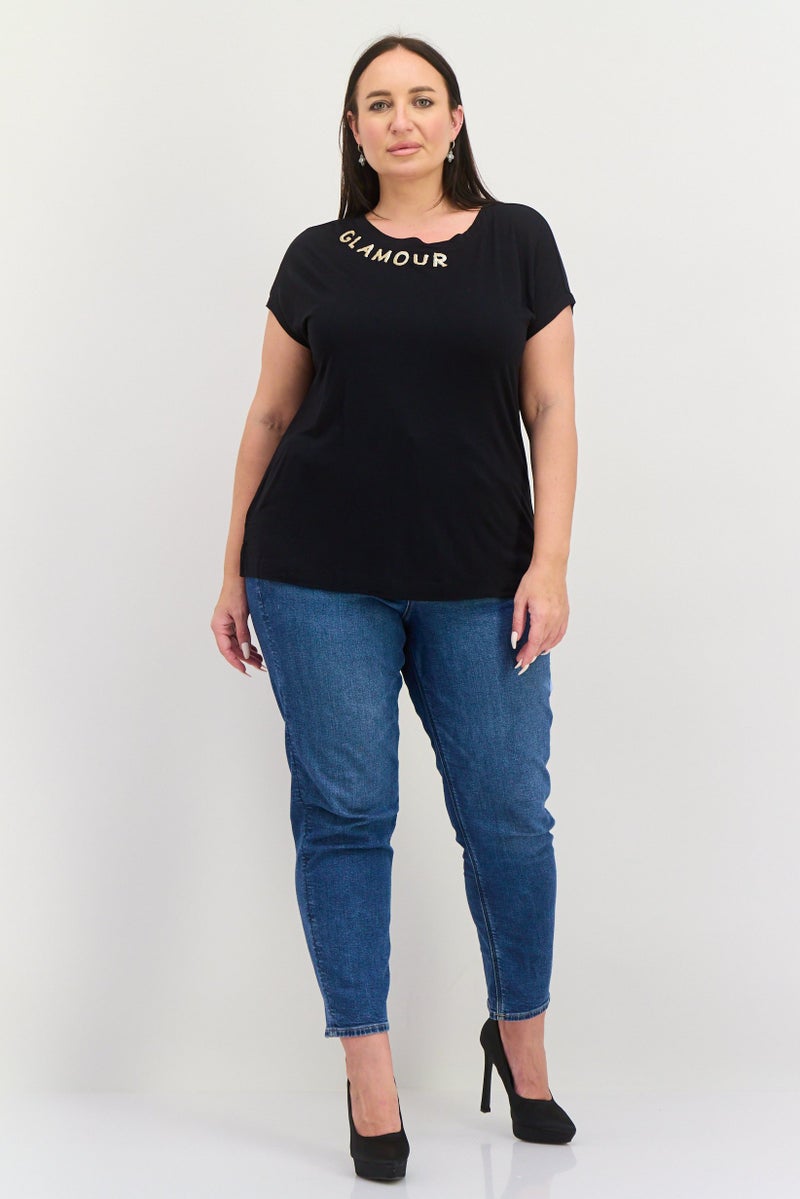 ESPRIT Women Round Neck Cap Sleeves Textured Top, Black - Image 4