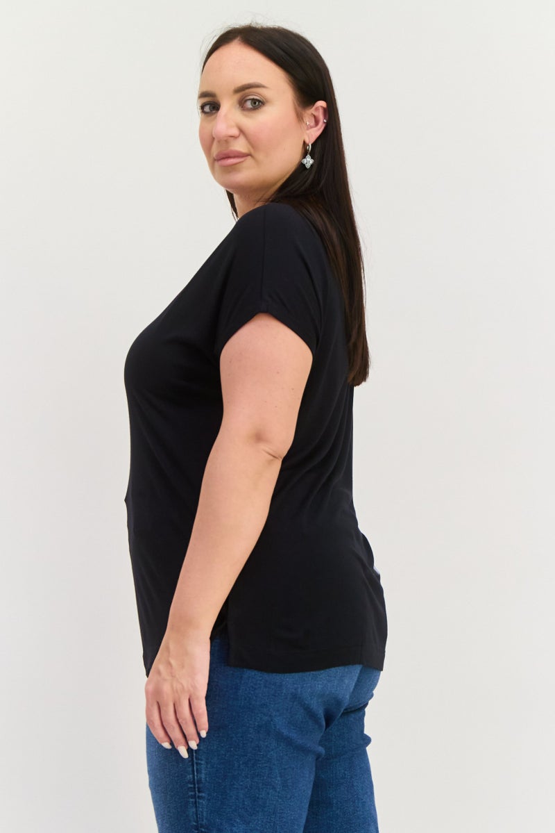 ESPRIT Women Round Neck Cap Sleeves Textured Top, Black - Image 3