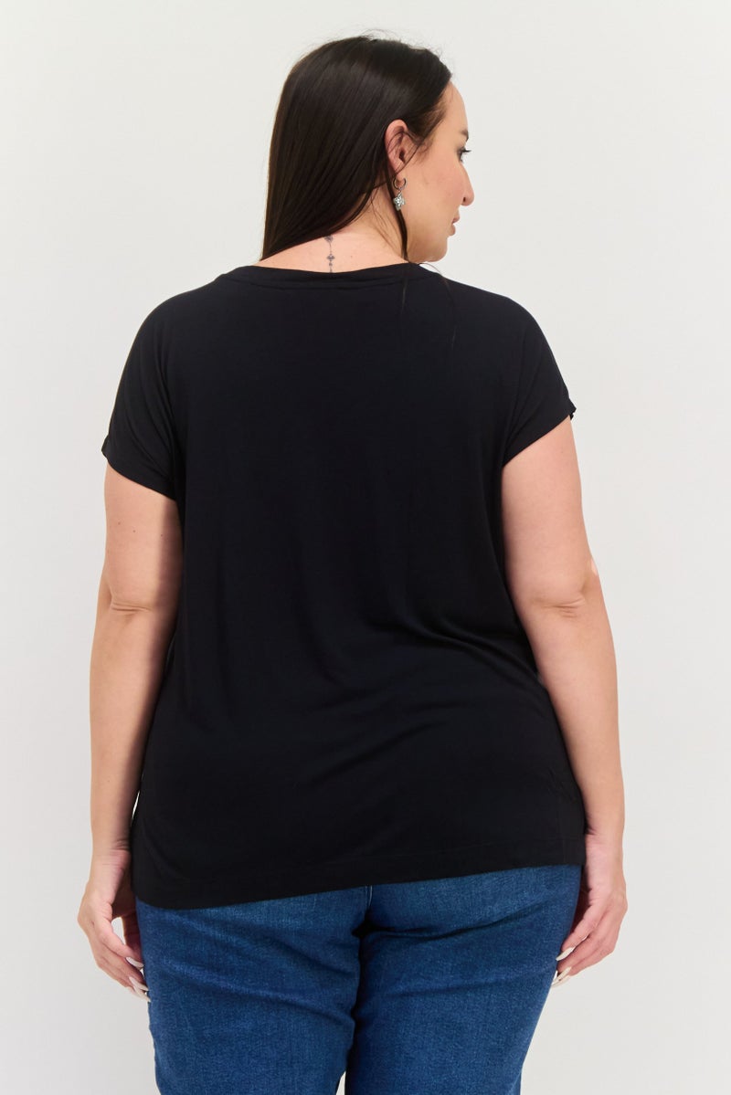 ESPRIT Women Round Neck Cap Sleeves Textured Top, Black - Image 2