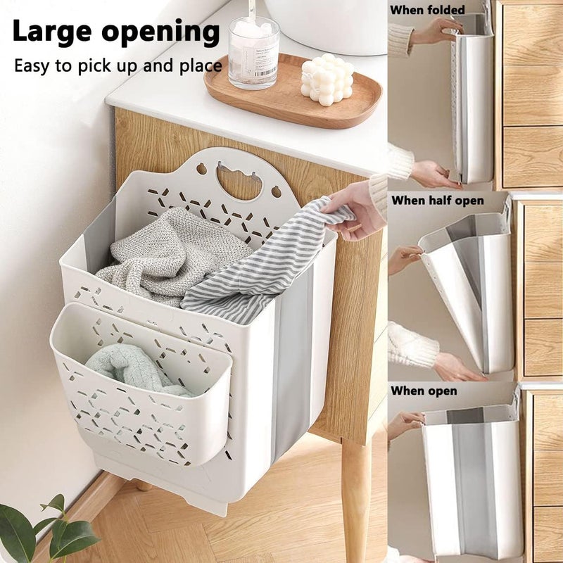 Earssa Hanging Laundry Hamper with Carry Handle, Foldable Plastic Laundry Baskets, Wall Hanging Storage Basket, Dirty Clothes Storage Bin Multi-function Storage Container Durable, Set of 2 (Blue,Small) - Image 3
