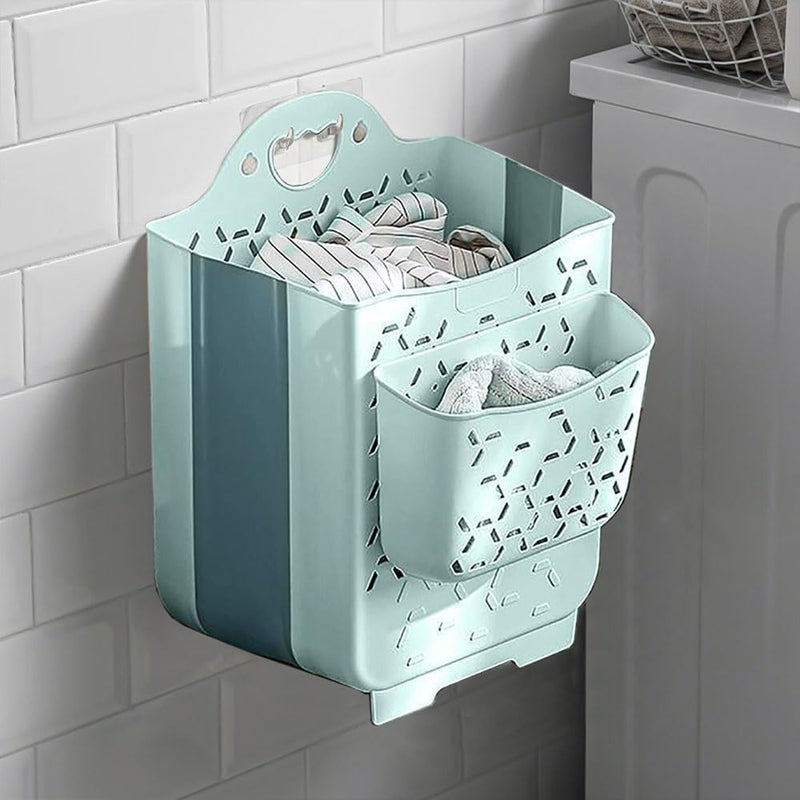 Earssa Hanging Laundry Hamper with Carry Handle, Foldable Plastic Laundry Baskets, Wall Hanging Storage Basket, Dirty Clothes Storage Bin Multi-function Storage Container Durable, Set of 2 (Blue,Small) - Image 1