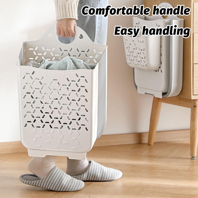 Earssa Hanging Laundry Hamper with Carry Handle, Foldable Plastic Laundry Baskets, Wall Hanging Storage Basket, Dirty Clothes Storage Bin Multi-function Storage Container Durable, Set of 2 (Blue,Small) - Image 4