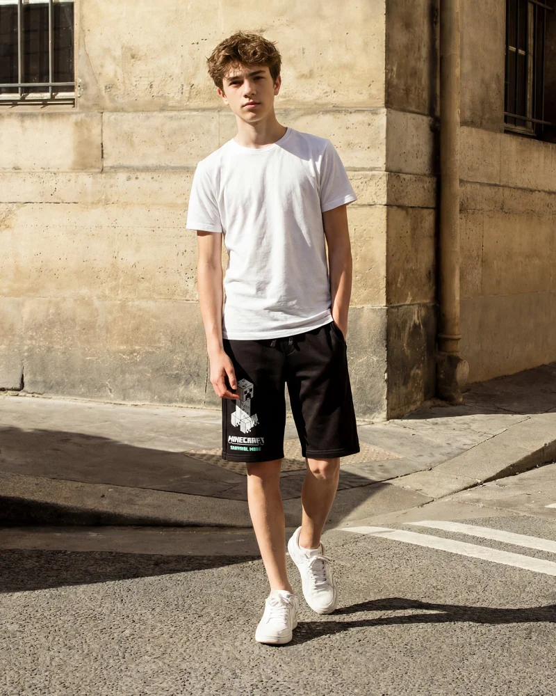 Redtag Senior Boys Black Minecraft Active Shorts