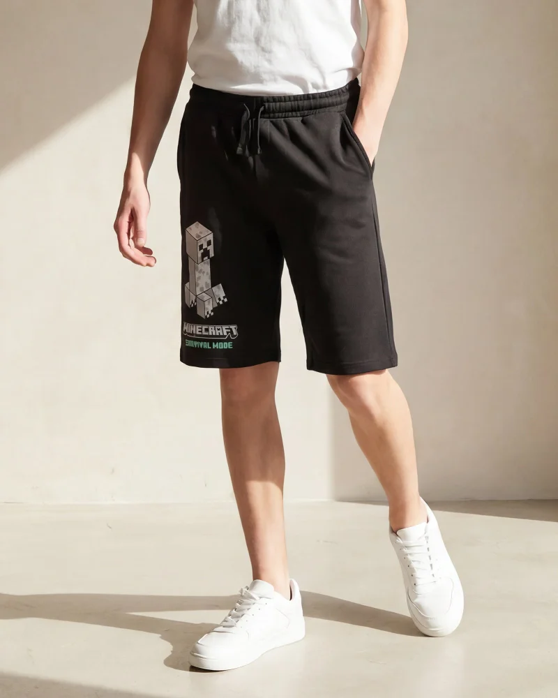 Redtag Senior Boys Black Minecraft Active Shorts