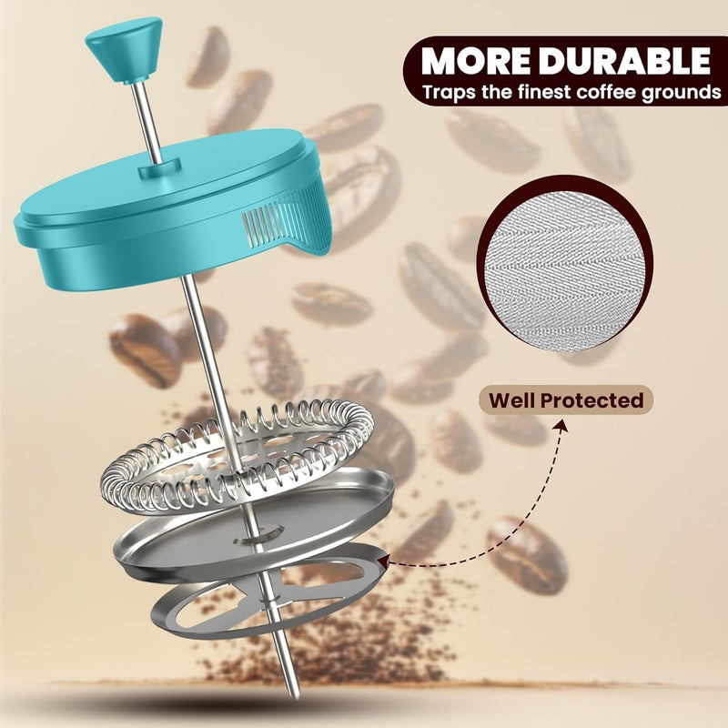 Utopia Kitchen French Press Espresso and Tea Maker with Triple Filters, Stainless Steel Plunger and Heat Resistant Borosilicate Glass (Aqua, 34-oz (Pack of 1)) - Image 5