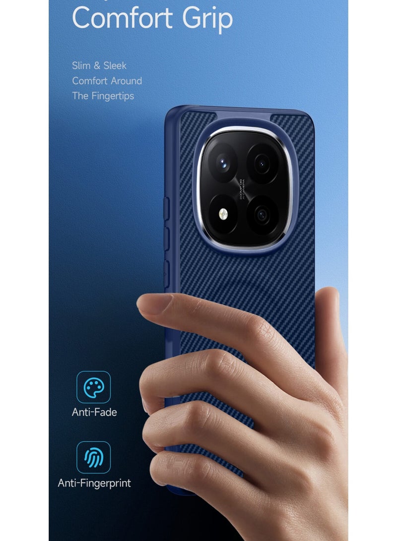 Wtech Xiaomi Redmi Note 14 Pro+ 5G 2025 Soft Silicone Carbon Fiber Magsafe Protective Back Case Cover (MCFPSN) - Navy Blue - Image 2