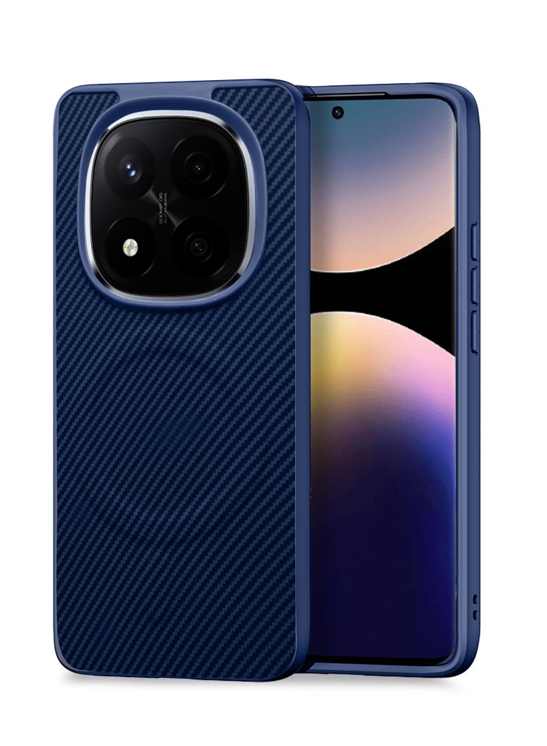 Wtech Xiaomi Redmi Note 14 Pro+ 5G 2025 Soft Silicone Carbon Fiber Magsafe Protective Back Case Cover (MCFPSN) - Navy Blue