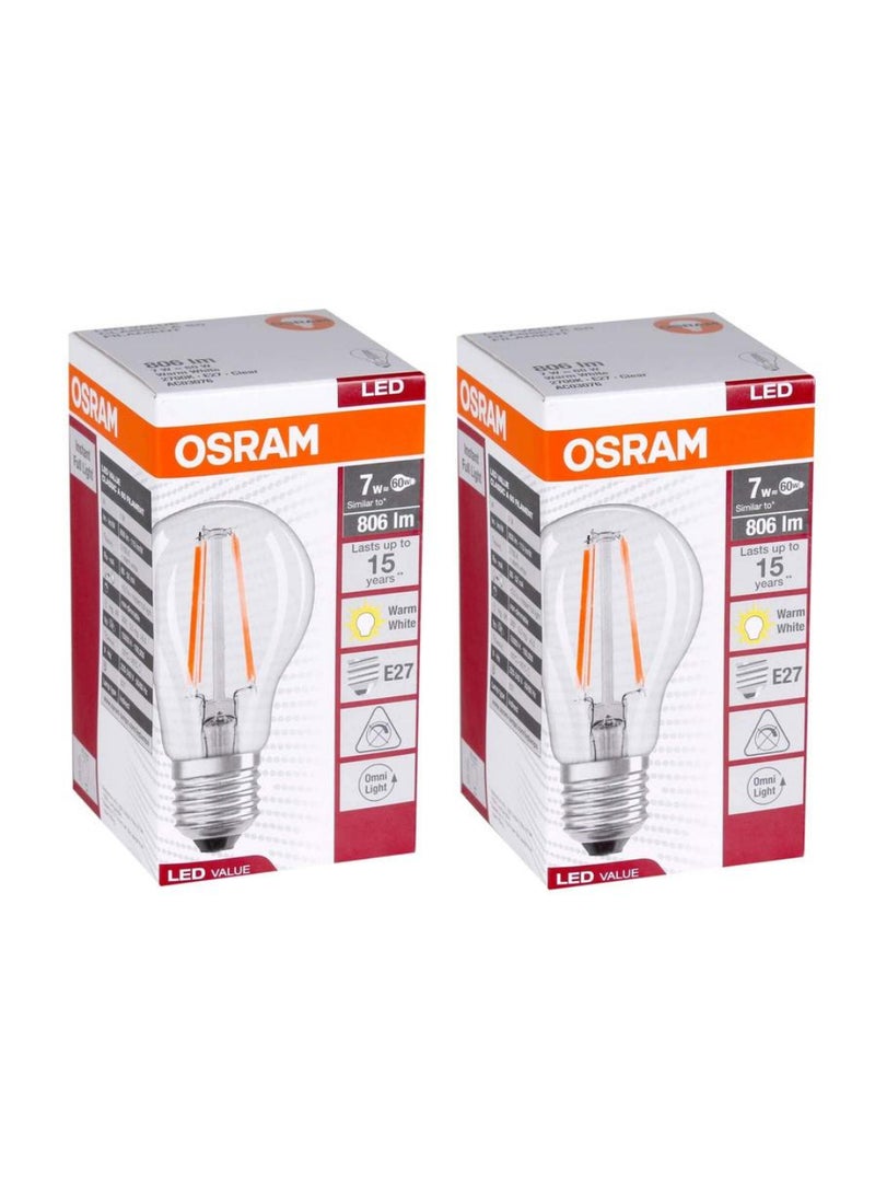 Osram Filament E27 LED Bulb Pack 7W Warm White 2Pcs