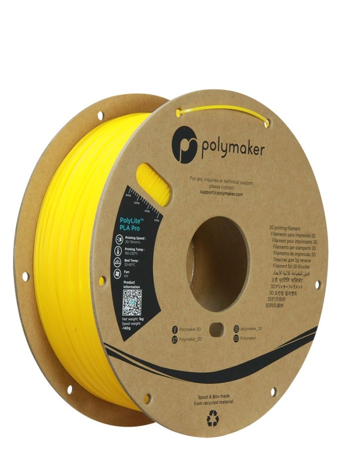 خيوط PLA PRO من Polymaker مقاس 1.75 مم، خيوط PLA صفراء متينة وعالية الصلابة مقاس 1.75 مم، بكرة كرتون 1 كجم - خيوط طابعة ثلاثية الأبعاد PolyLite PLA PRO مقاس 1.75 مم، اطبع باستخدام معظم الطابعات ثلاثية الأبعاد باستخدام خيوط ثلاثية الأبعاد