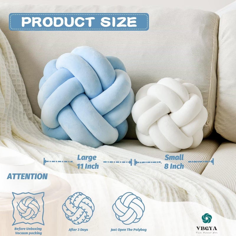 VBGYA Knot Pillow Ball, Soft Home Decorative Throw Pillows Cushion, Round Changeability Knotted Pillows, Modern Home Handmade Cushions for Bedroom, Sofa, Couch (8 Inch, Light Blue) - Image 2