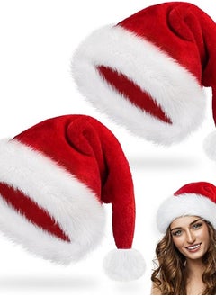RGB Adult Christmas Santa Hat, Deluxe Christmas Hats for Father Christmas, Santa Claus Hat, Comfortable Velvet Santa Costume for New Year Party Supplies, Classic Thick Fur Decorations  - Image 1