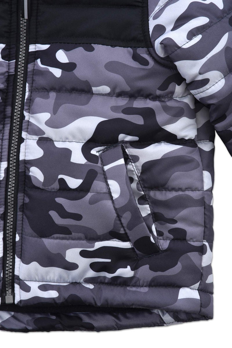 Arctic Quest Boys' Bib Snow Pants and Ski Jacket Water-Resistant Snowsuit For Kids Winter Hooded Jacket, Black Grey Camo, 7 - Image 3