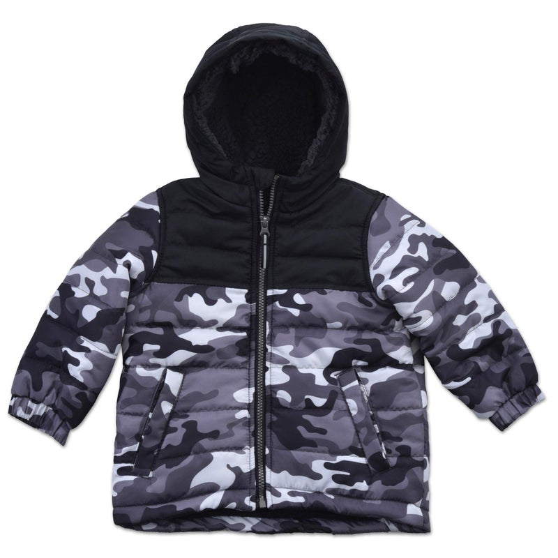 Arctic Quest Boys' Bib Snow Pants and Ski Jacket Water-Resistant Snowsuit For Kids Winter Hooded Jacket, Black Grey Camo, 7 - Image 2