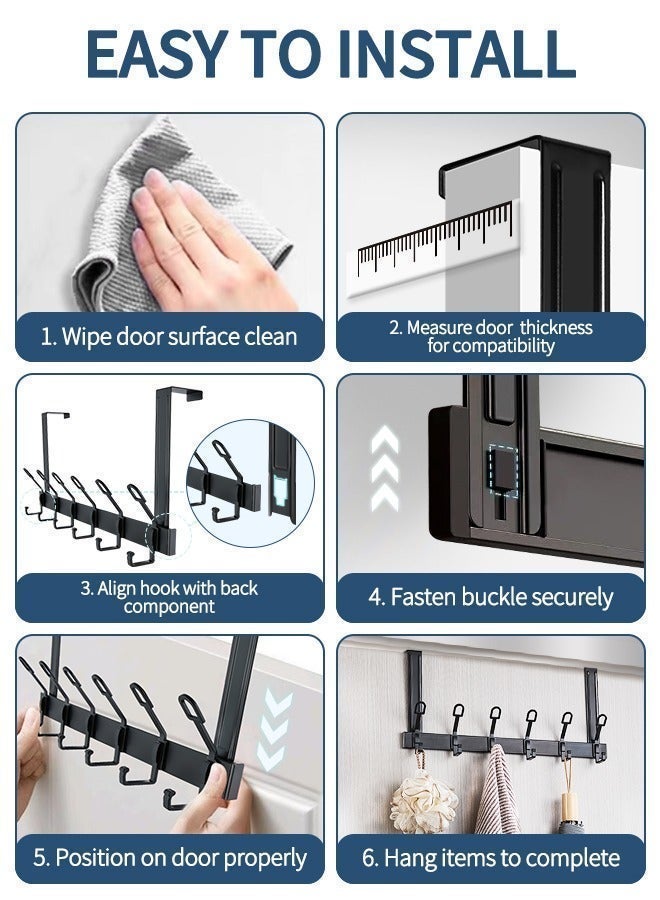 NayZaan Door Hook, Door Towel Rack, Silent Door Hook, Used to Hang Bathroom Door Hooks,Front Door, Back Door Hook, Top and bottom combined 12 hooks (black) - Image 4