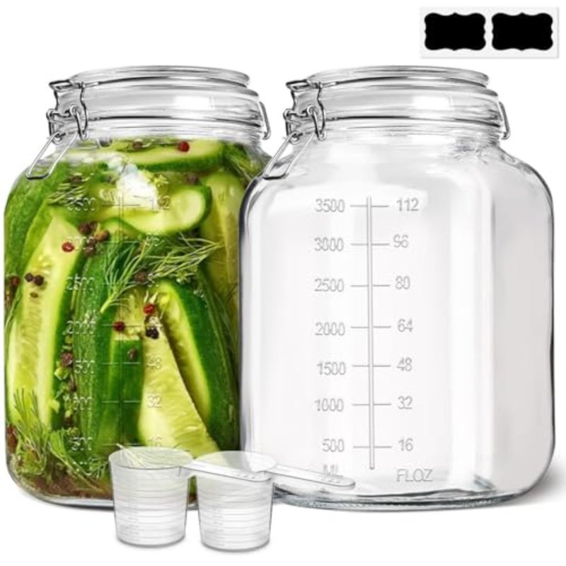 baihuo1.1 Gallon Square Glass Jars with Airtight Lids 135oz, Set of 2,Extra-Wide Mouth Canisters with Measurement Marks for Bulk Flour Storage, Fermenting Kombucha and Pickling - Image 2