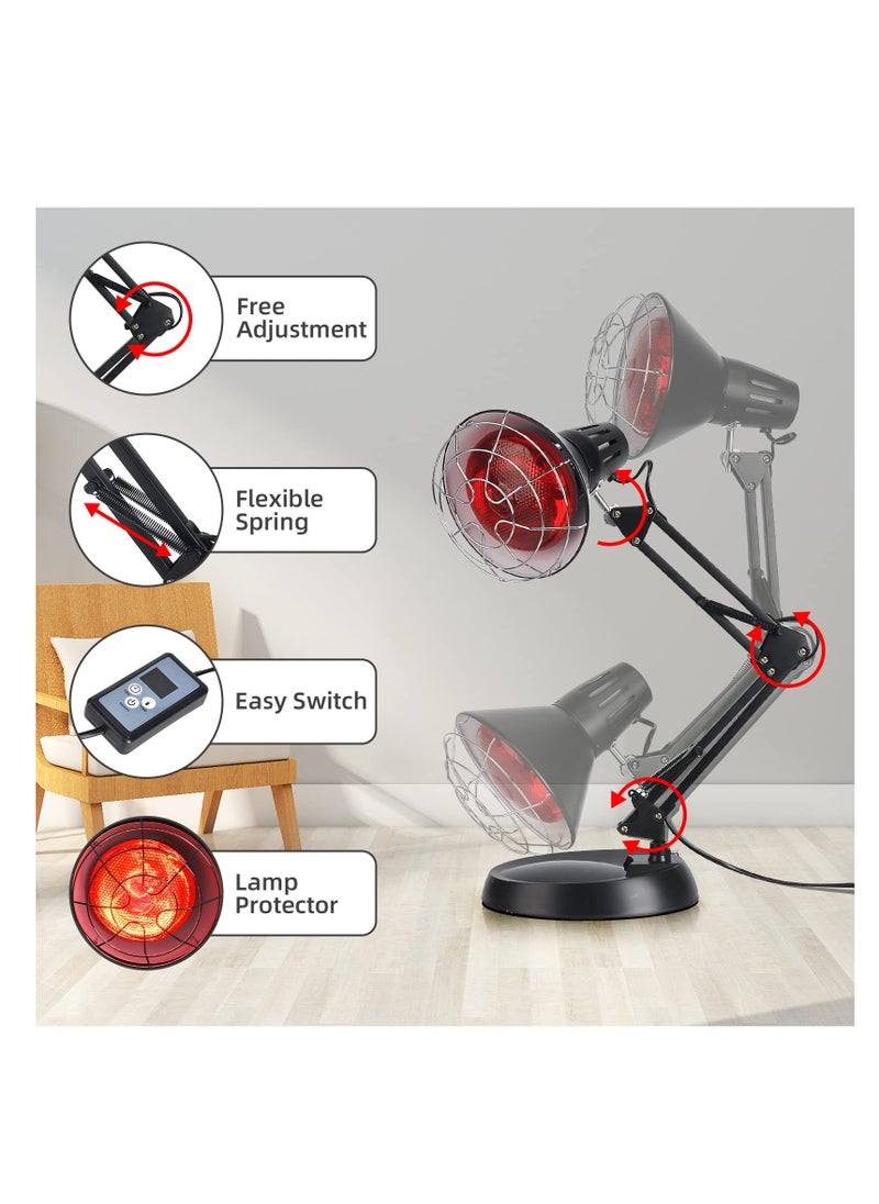 XiuWoo - Infrared Red Light Therapy with Sturdy Base, Infrared Heat Lamp Device with 150W Bulb, Adjustable, for Body Neck Shoulder Joints Back Pain Relief, Black - Image 1