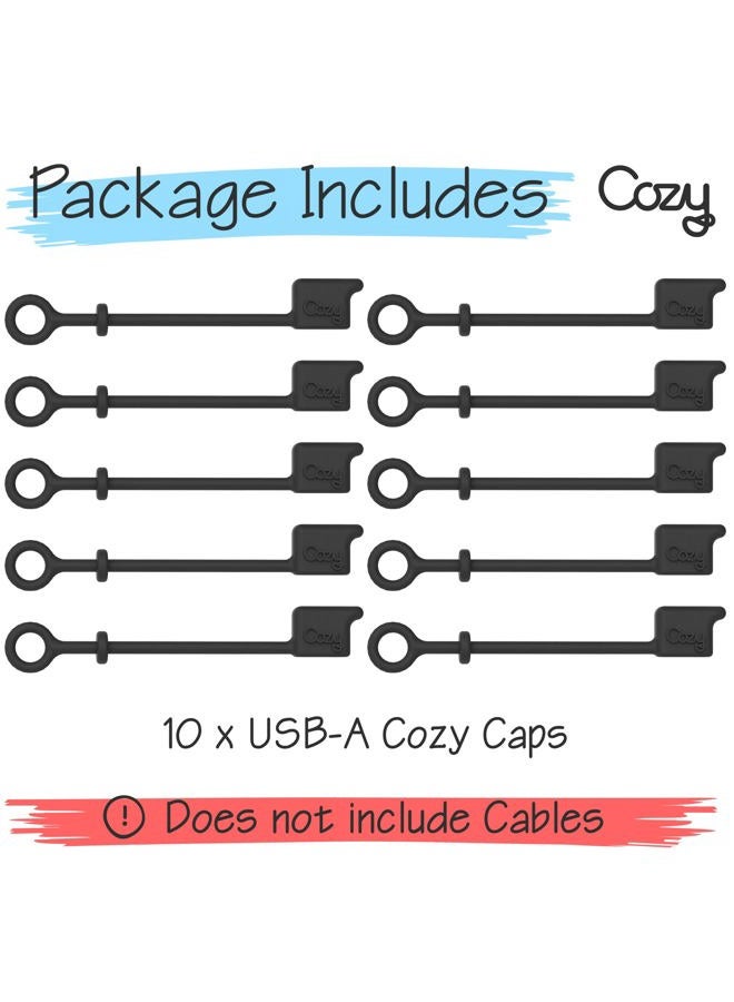 Cozy [10-Pack] Cozy USB Caps/Covers/Tether for USB A Cables with Dust Protection, Protects During Travel, Portable, Designed by Cozy (USB A Black) - Image 3
