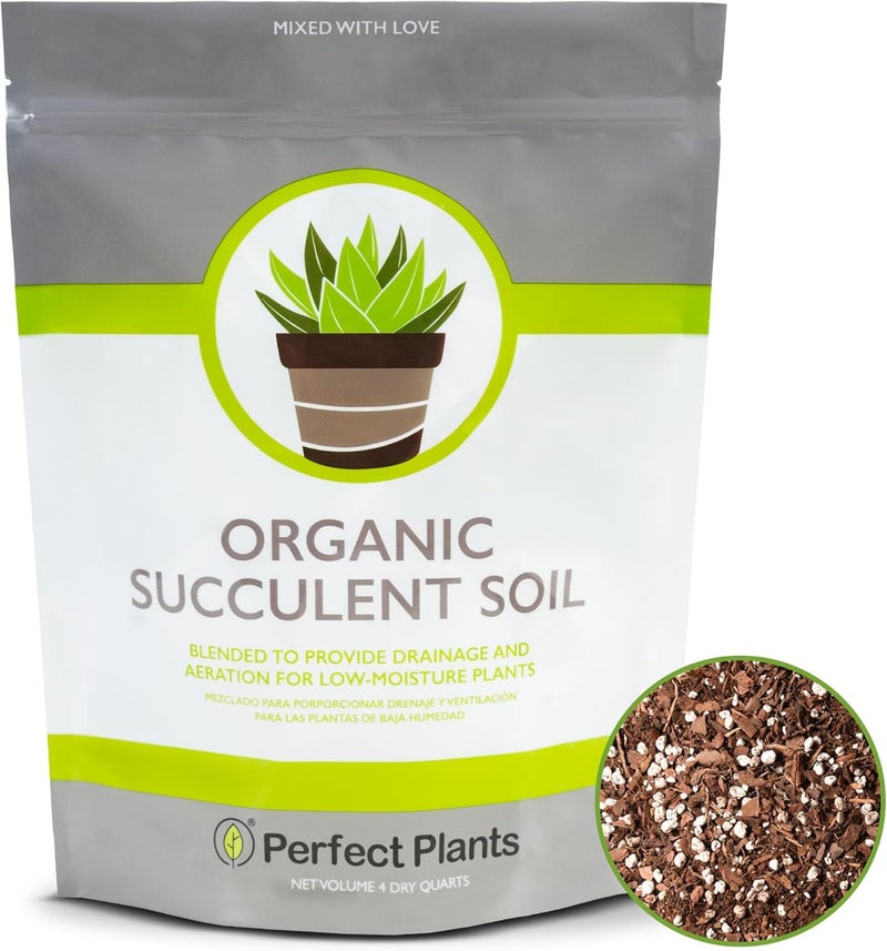 PERFECT PLANTS خليط تربة الصبار والعصاريات الطبيعية بالكامل | صنع في الولايات المتحدة الأمريكية | 4 كوارت لجميع أنواع العصاريات | مصمم لتصريف مناسب - Image 1