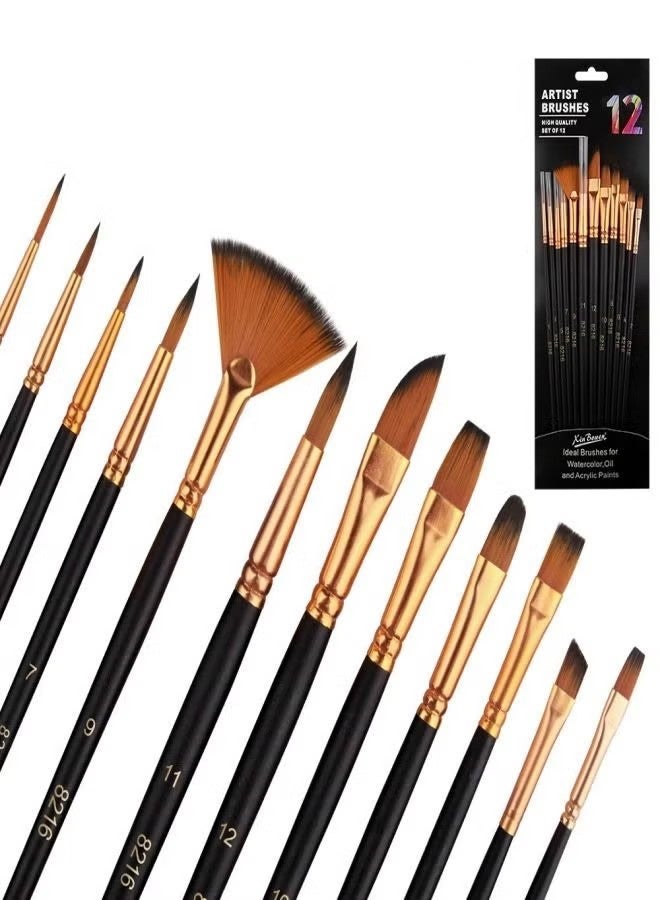 Xinbowen 12 Piece Nylon Hair Paint Brush Set - Children’s DIY Art Brushes, Art Supplies for Students - Image 1