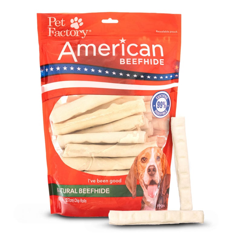 Pet Factory American Beefhide 5" Chip Rolls Dog Chew Treats - Natural Flavor, 50 Count/1 Pack