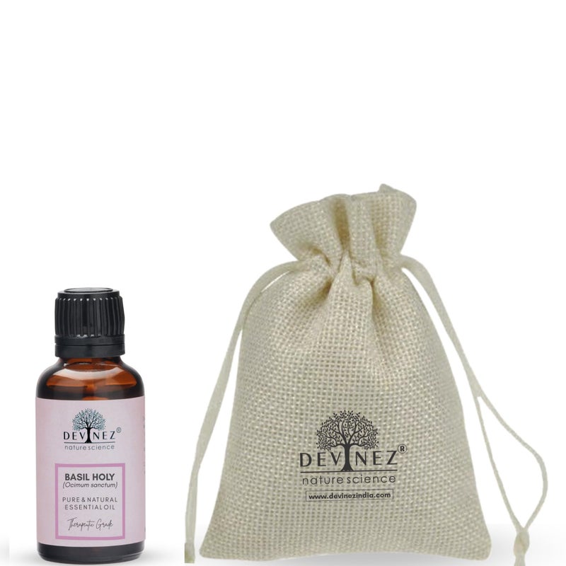 Devinez Basil - Holy (Tulsi) Essential Oil, 100% Pure, Natural & Undiluted, 50ml in Glass Bottle - for Skin & Hair care, Relieve Pain, Wound healing & Natural Remedies - Image 1