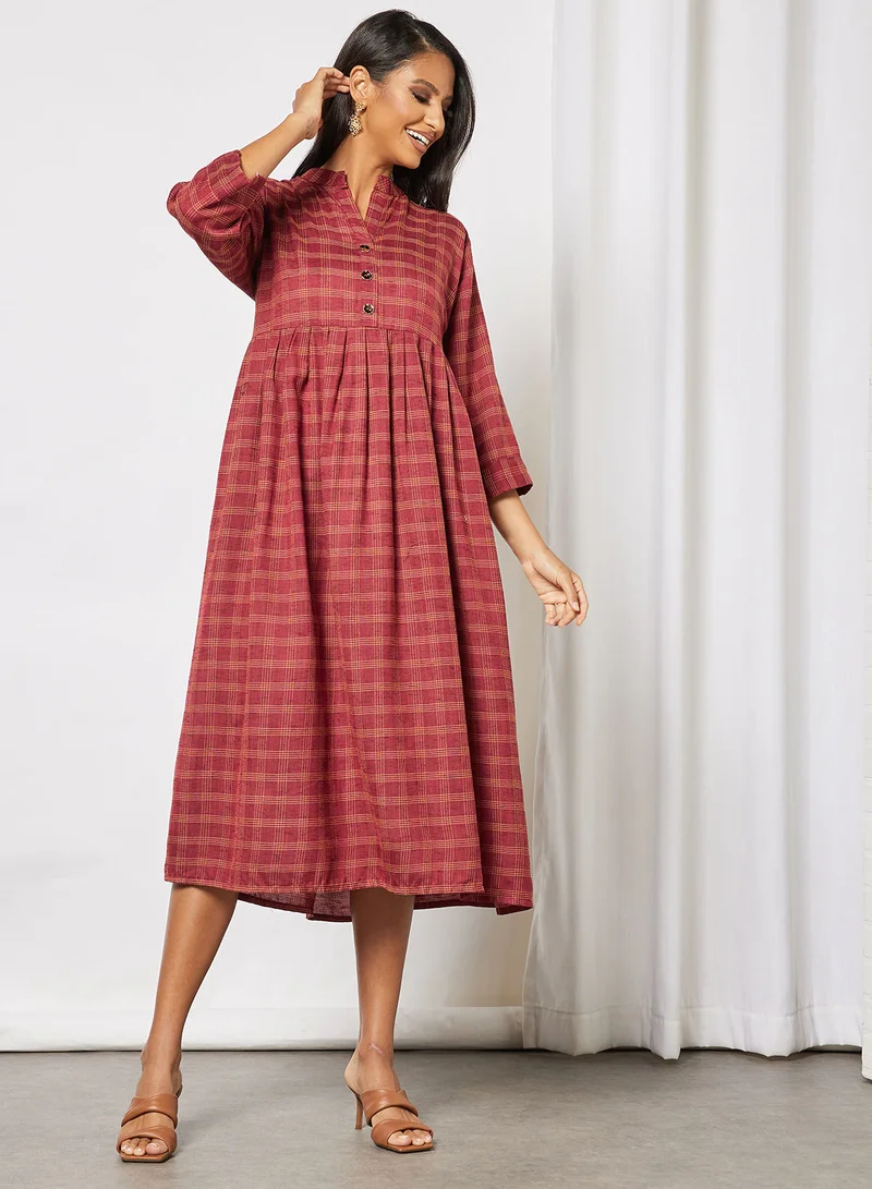 HANA & SARA Women's Button Detail Printed Casual Jalabiya