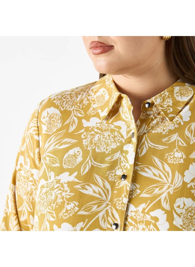 Ulla Popken Plus Size Ulla Popken All-Over Floral Print Shirt with Long Sleeves  - Image 4