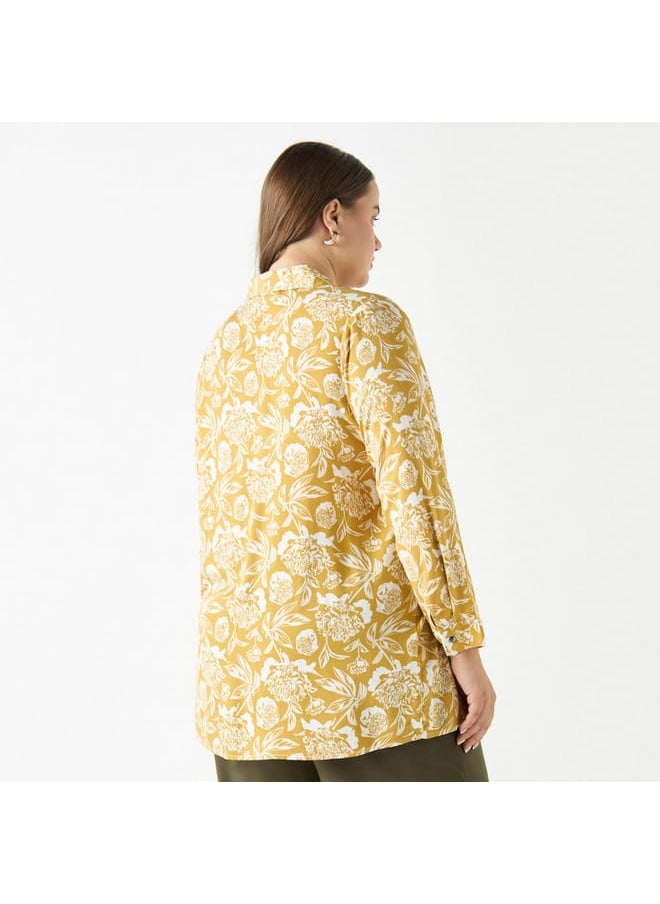 Ulla Popken Plus Size Ulla Popken All-Over Floral Print Shirt with Long Sleeves  - Image 3