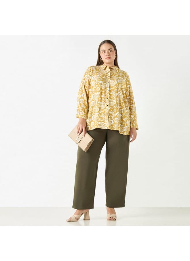 Ulla Popken Plus Size Ulla Popken All-Over Floral Print Shirt with Long Sleeves  - Image 2