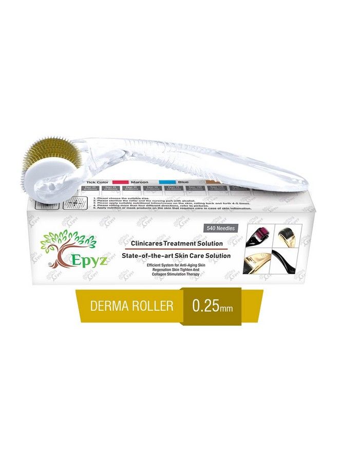 Epyz New Model Derma Roller Cosmetic Micro Needling Instrument With 540 Needles For Acne Skin Hair Loss With Free Storage Case [ Transparent Pack Of 1] (Trans. Golden 0.25Mm) - Image 1