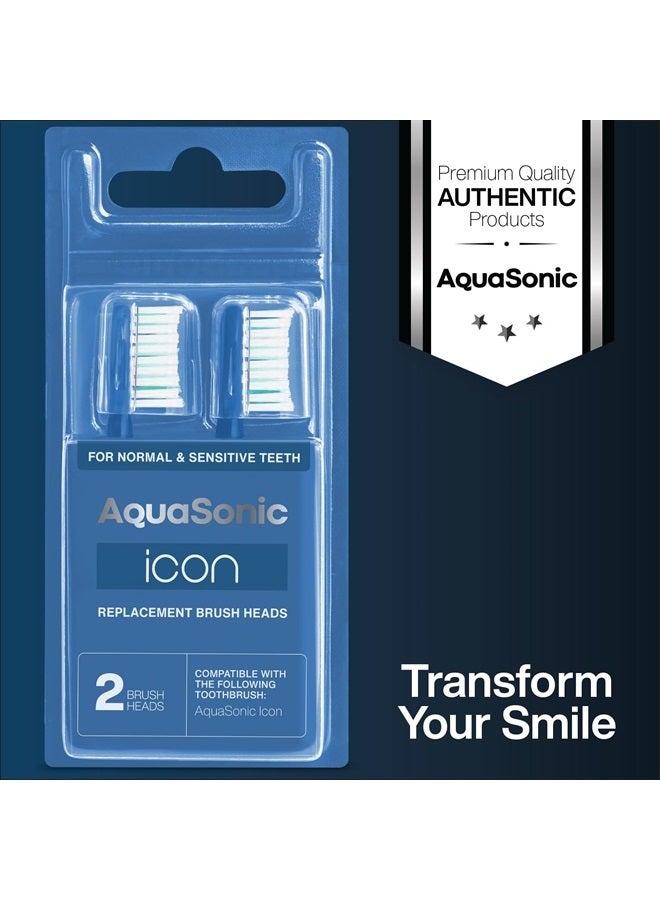 Aquasonic رؤوس فرشاة استبدال AquaSonic Icon | متوافقة مع فرشاة الأسنان AquaSonic Icon | 2 رؤوس فرشاة | للأسنان العادية والحساسة (أزرق داكن) - Image 2