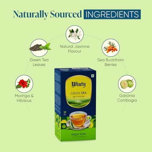 Winty Aqua Slim Green Tea – Pack of 2 (30 Bags Each) | With Garcinia, Moringa & Jasmine | Premium Herbal Ingredients | Aromatic Blend with No Preservatives | For Weight Management & Detox | Herbal Tea Bags - Image 4