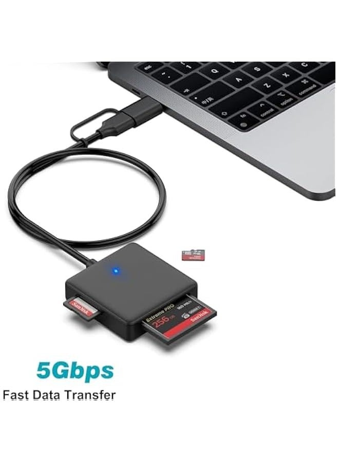 TRASSLE USB 3.0 Memory Card Reader, 4in1 USB USB-C to SD Micro SD MS CF Card Reader Adapter Compatible with iPhone 15 Pro/Max, MacBook Pro/Air 2023, iMac, S23, XPS 17, Surface Book 3 and More - Image 5