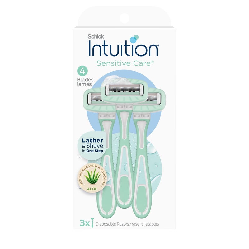 Intuition Schick Intuition Disposable Razors with Sensitive Skin, 3 Count | Razors Sensitive Skin, Womenâ€™s Disposable Razors with a Touch of Aloe, Travel Razor - Image 1