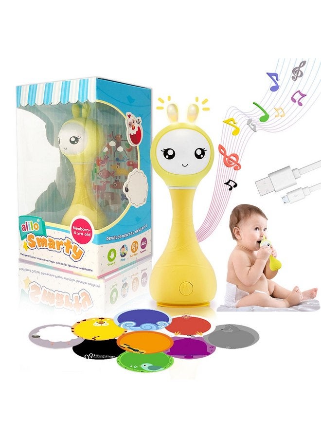 أليلو مشغل صوتي للأطفال من عليلو سمارتي - لعبة بأذنين قابلة للمضغ وأضواء ملونة - تُشغل أصواتًا تعليمية وقصصًا وضوضاء بيضاء للأطفال من عمر 0 إلى 24 شهرًا - هدية مثالية للأطفال في مرحلة التعلم المبكر | أصفر - Image 1