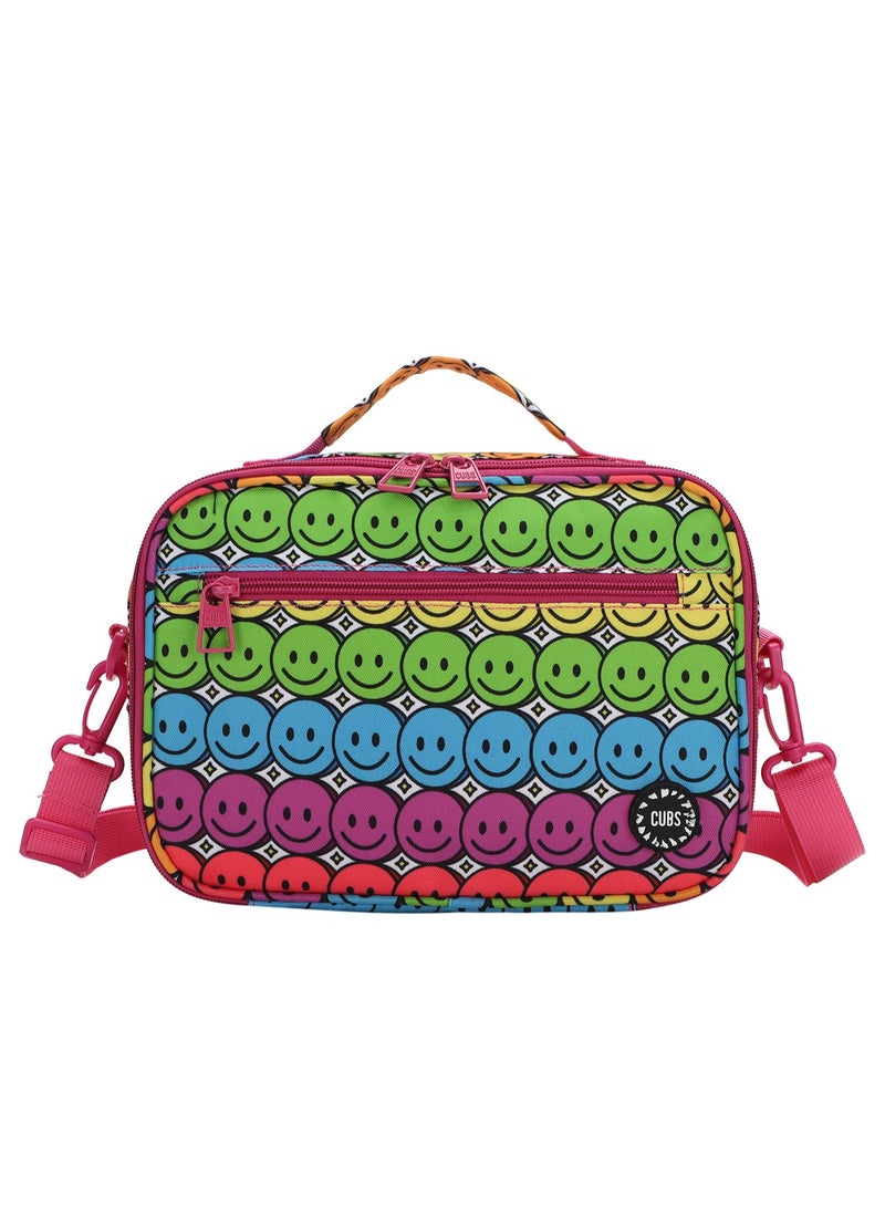 CUBS Smiley Face Print Waterproof lunch bag with removable shoulder strap carrying your favorite meals to school, work or while traveling - Image 1
