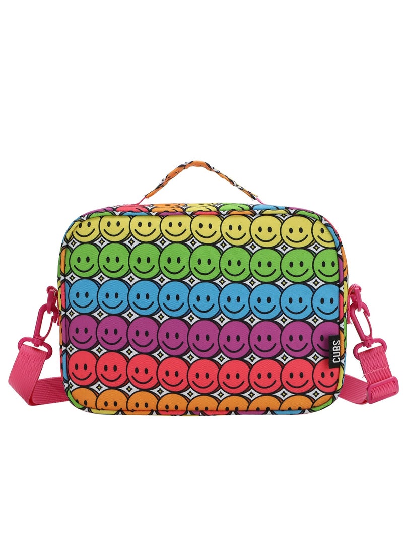 CUBS Smiley Face Print Waterproof lunch bag with removable shoulder strap carrying your favorite meals to school, work or while traveling - Image 3
