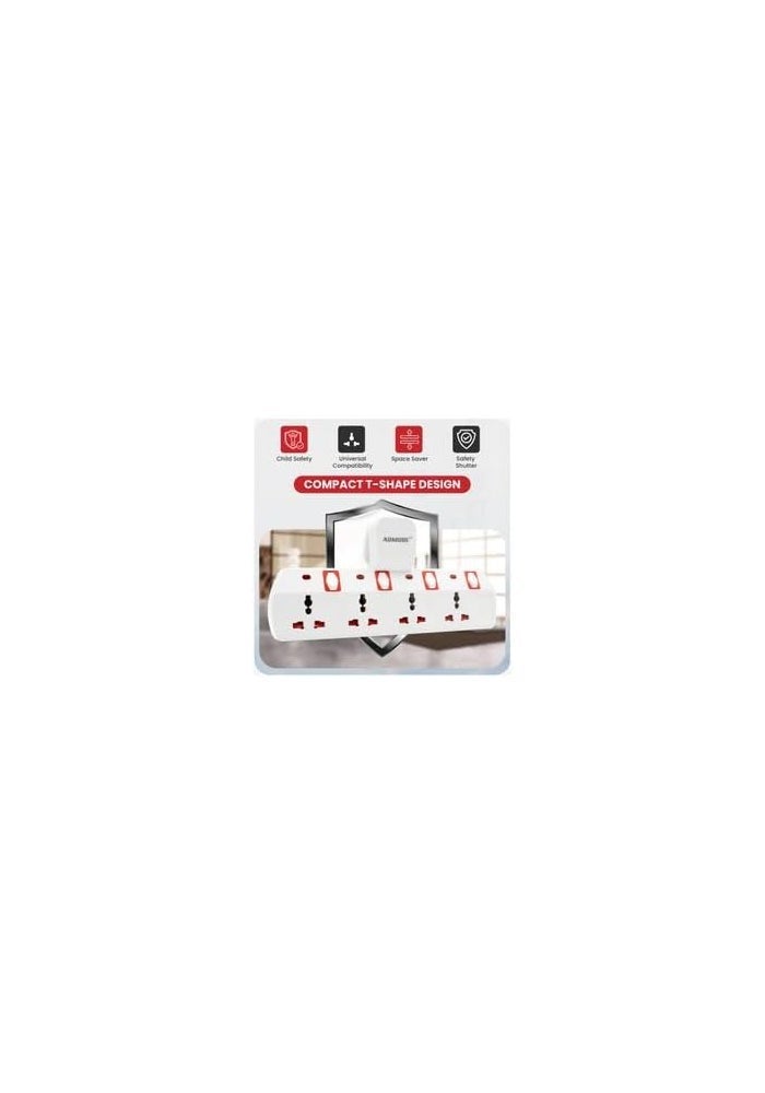 ADMORE Multi Socket Power Adapter - 4 Way T-Shape Universal Wall Charger - Image 4