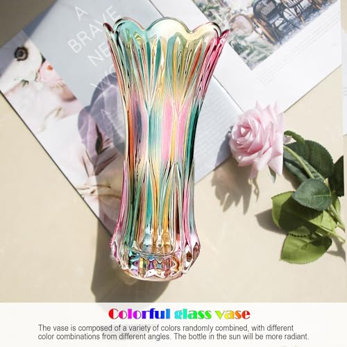 Yuccasly Glass Vase-Colorful Flower Vase Decor for Home Dining Table Centerpiece Office Wedding Holiday Party(Phoenix Tail Pattern) - Image 4