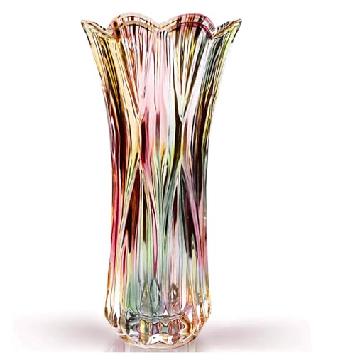 Yuccasly Glass Vase-Colorful Flower Vase Decor for Home Dining Table Centerpiece Office Wedding Holiday Party(Phoenix Tail Pattern) - Image 1