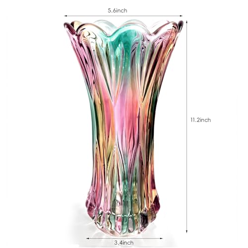 Yuccasly Glass Vase-Colorful Flower Vase Decor for Home Dining Table Centerpiece Office Wedding Holiday Party(Phoenix Tail Pattern) - Image 2