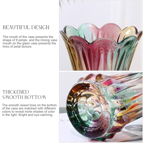 Yuccasly Glass Vase-Colorful Flower Vase Decor for Home Dining Table Centerpiece Office Wedding Holiday Party(Phoenix Tail Pattern) - Image 3